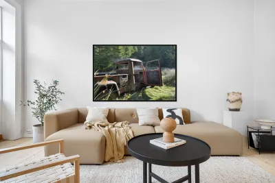 Old pickup truck with steam rising Reproduction