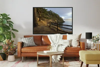 Wood fencing along the cliffs at East Cove Reproduction