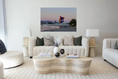 Balloons on the beach at sunrise Reproduction