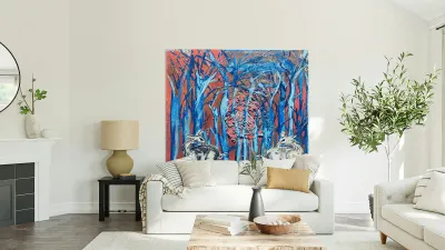 Marina Ocampo  - Sacred Deers : Mix media : 8 x 8 . Reproduction