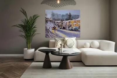 Sunil Kalmady   - Winter Evening  Oil Painting  20x16 Reproduction