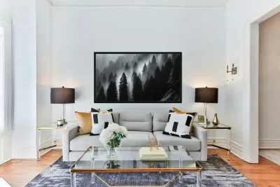 Misty Pine Hillside - Monochrome Landscape Art Prints Reproduction