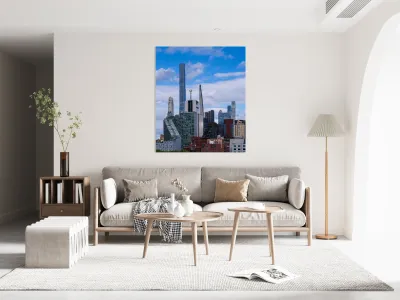 Tall office and apartment buidlings along the waterfront in Hell Reproduction