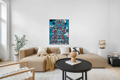 Golden Fin - Red Blue  - Mix Medium -  8 x 10 Reproduction