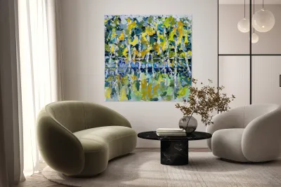 Patricia Walton  - A walk in the forest - Une marche dans le bois - Acrylic - 18 x 18 x 1 12 Reproduction