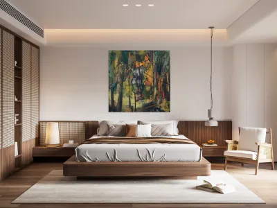 Pierrette   Piero Desrosiers    - Le sous-bois - Acrylic - 18 x 18 Reproduction