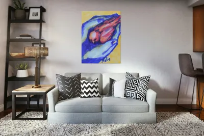 3 by 4 aspect ratio     Hands Hoding Bird     202 Reproduction