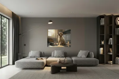 Golden Retriever Puppy Discovers Empty Food Bowl Reproduction