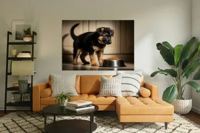 German Shepherd Puppy Ready For Breakfast Time Reproduction