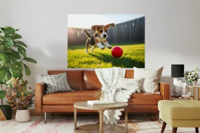 Beagle Puppys Energetic Ball Chase Adventure Reproduction