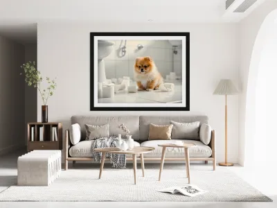 Pomeranian Puppy Discovers Toilet Paper Roll Reproduction