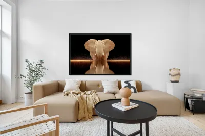 Golden Stillness – Elephant Reflection Print Reproduction