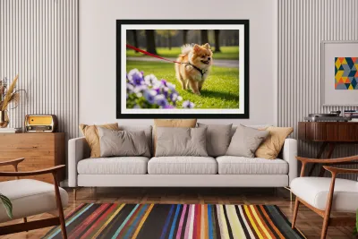 Pomeranian Puppy Masters Leash Walking Happily Reproduction