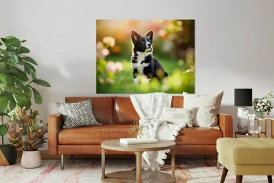 Border Collie Puppy Waiting In The Garden Reproduction