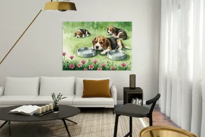 Happy Beagle Puppy After Drinking Water Reproduction