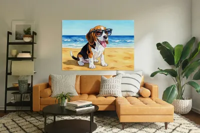 Beagle Puppy Gets Ready For Beach Adventure Reproduction
