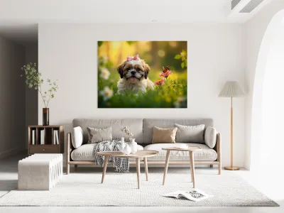Content Shih Tzu Puppy Watches Butterfly Fly Away Reproduction