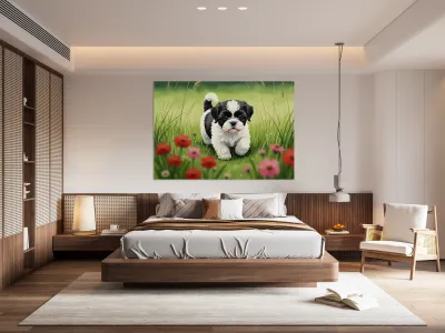 Shih Tzu Puppy Happy In Grass Reproduction