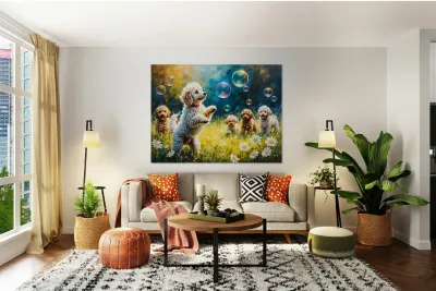 Poodle Puppy Discovers Magical Floating Bubbles Reproduction