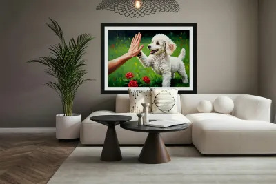 Triumphant Poodle Puppy Celebrates Success Reproduction