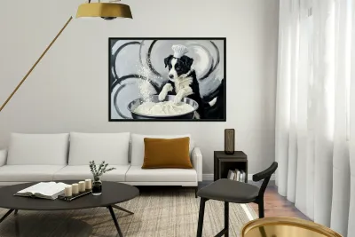 Border Collie Puppys First Cooking Adventure Reproduction