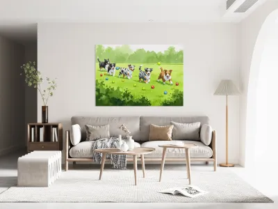 Australian Shepherd Puppy Spots Tennis Ball Reproduction