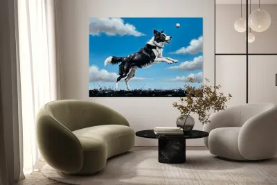 Successful Border Collie Puppy With Tennis Ball Reproduction