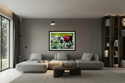 Sleepy Border Collie Puppy Rests Under The Oak Tree Reproduction