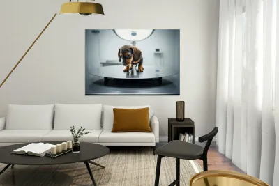 Relieved Dachshund Puppy After The Weighing Visit Reproduction