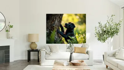 Cane Corso Puppy Spots Squirrel At Tree Base Reproduction