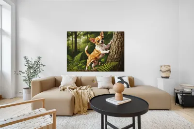 Chihuahua Puppy Spots Squirrel In Tree Reproduction