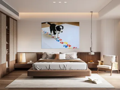 Border Collie Puppy Proudly Shows Off Finished Paw Art Reproduction