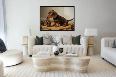 Happy Dachshund Puppy Relaxing With Natural Treasures Reproduction