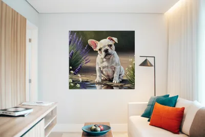 Happy French Bulldog Puppy Understands His Reflection Reproduction