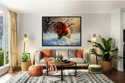 Dachshund Puppys First Snowy Adventure With Earmuffs Reproduction