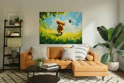 Exhausted Golden Puppy Rests After Helicopter Play Reproduction