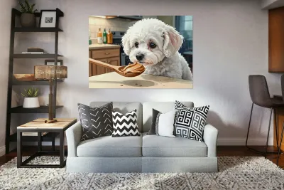 Bichon Frise Puppy Discovers Something New Reproduction