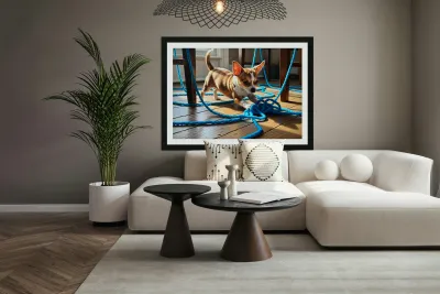 Chihuahua Puppy Discovers Yarn Ball Reproduction