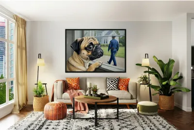 Pug Puppy Sits Proudly After Successful Guard Duty Reproduction