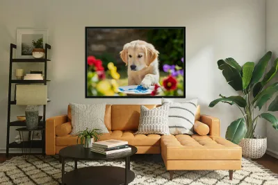Golden Retriever Puppy Ready To Give Pawprint Autograph Reproduction