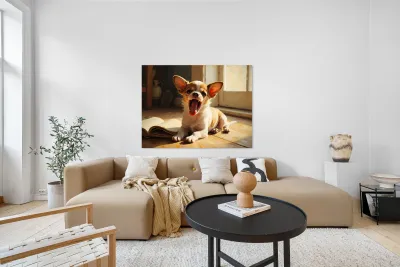 Sleepy Chihuahua Puppy Dreams Over Open Book Reproduction