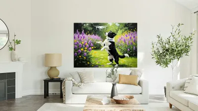 Border Collie Puppy Spots Something In The Sky Reproduction