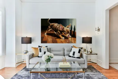 Chihuahua Puppy Discovers Dancing Wall Shadows Reproduction