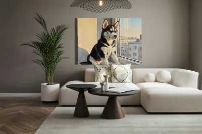 Sleepy Husky Puppy Naps On Cozy Windowsill Reproduction