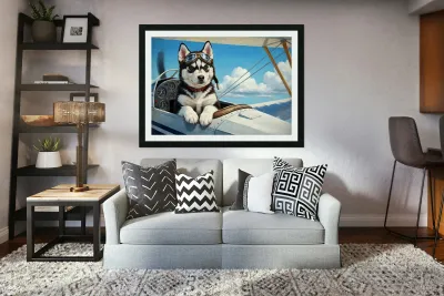 Husky Puppy Dreams Of Sky Adventures Reproduction