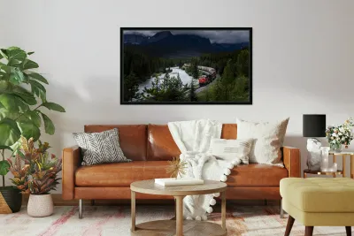 CN Train At Morants Curve In Lake Louise Alberta Canada Reproduction