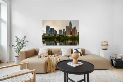 Water level view of the city skyline of Austin Texas in summer 2 Reproduction