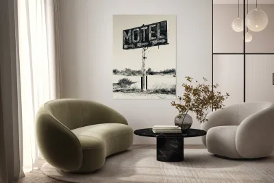 Whiting Bros Motel sign Yucca Arizona Route 66 B&W Reproduction