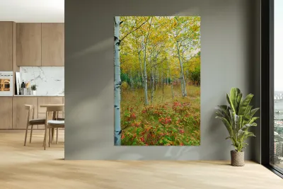 Radiant Autumn Forest Landscape in Gold and Red Reproduction