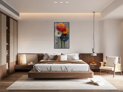 4 x Bloom – Zinnia Flowers Abstract Print Reproduction